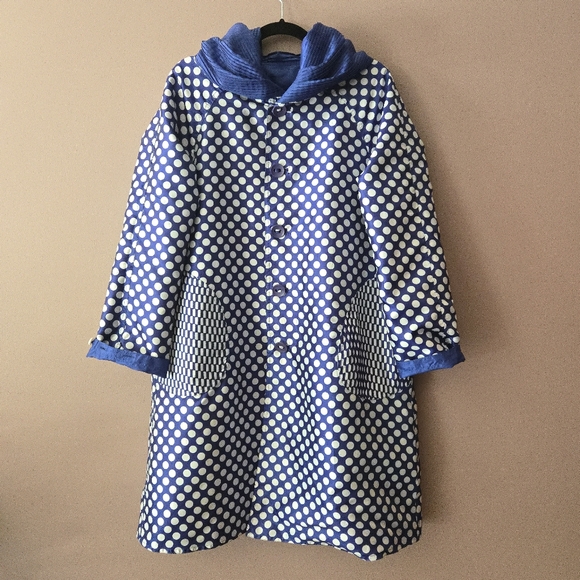 UbU Reversible Packable Polka Dot Blue Women's Rain Coat - Picture 1 of 15